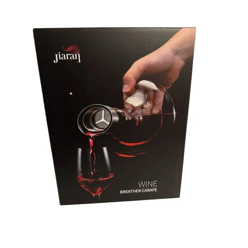 Jiaran Wine Breather Carafe Aerator Decanter Glass Stainless Steel Pour Spout